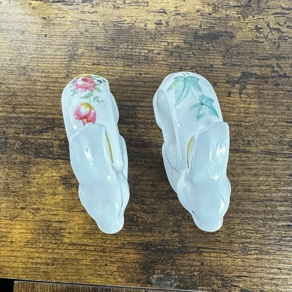 VTG Floral Porcelain‎ Bunny, Pig, Chicken Napkin Rings Spring 8pc Staffordshire